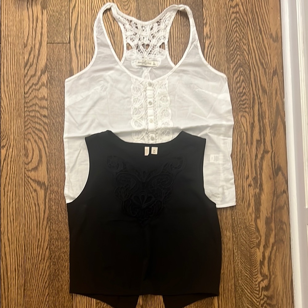 Two - Abercrombie White Lace Tank Top and Black Sleeveless Blouse